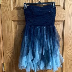 Teez Me Size 3 Strapless Sparkly Blue Ombré Zip Back Short Formal Dress
